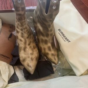 Burberry Gold Leopard Print Heeled Boots
